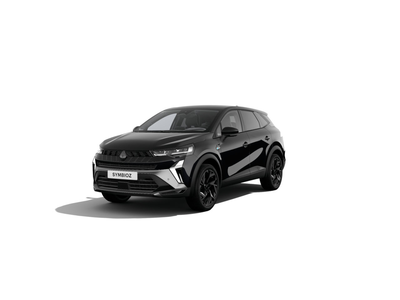 Schwarzes SUV namens SYMBIOZ, modernes Design mit sportlichen Akzenten und leichten Reflexionen.