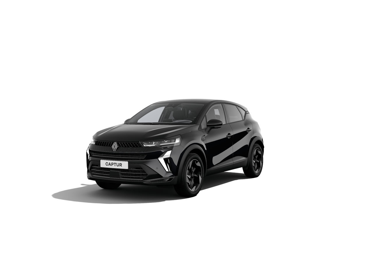 Renault Captur in schwarzer Farbe, moderner SUV-Stil, auf weißem Hintergrund.