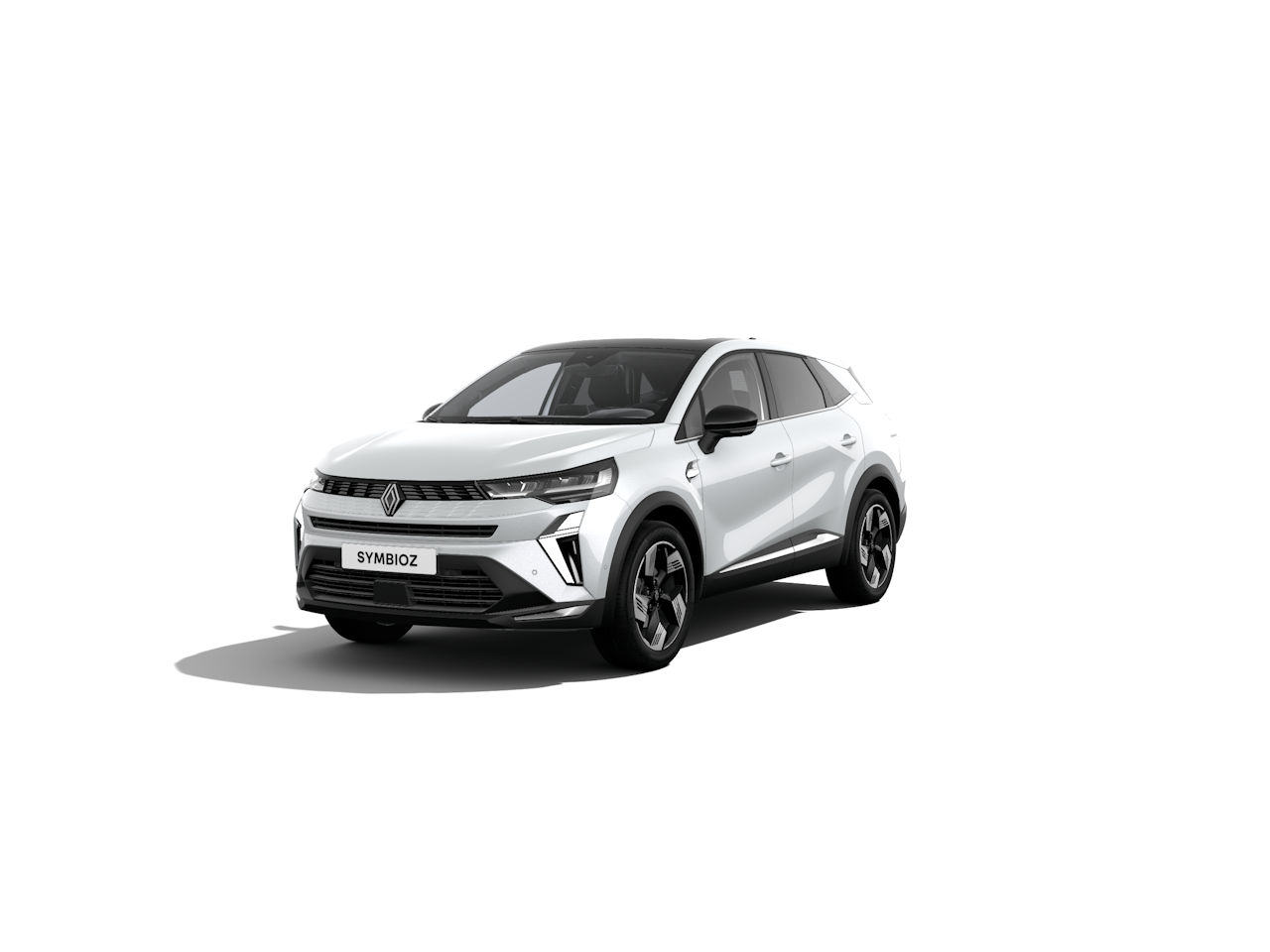 Weißer Renault Symbioz SUV, modernes Design, verchromte Details und markantes Frontgrill-Design.
