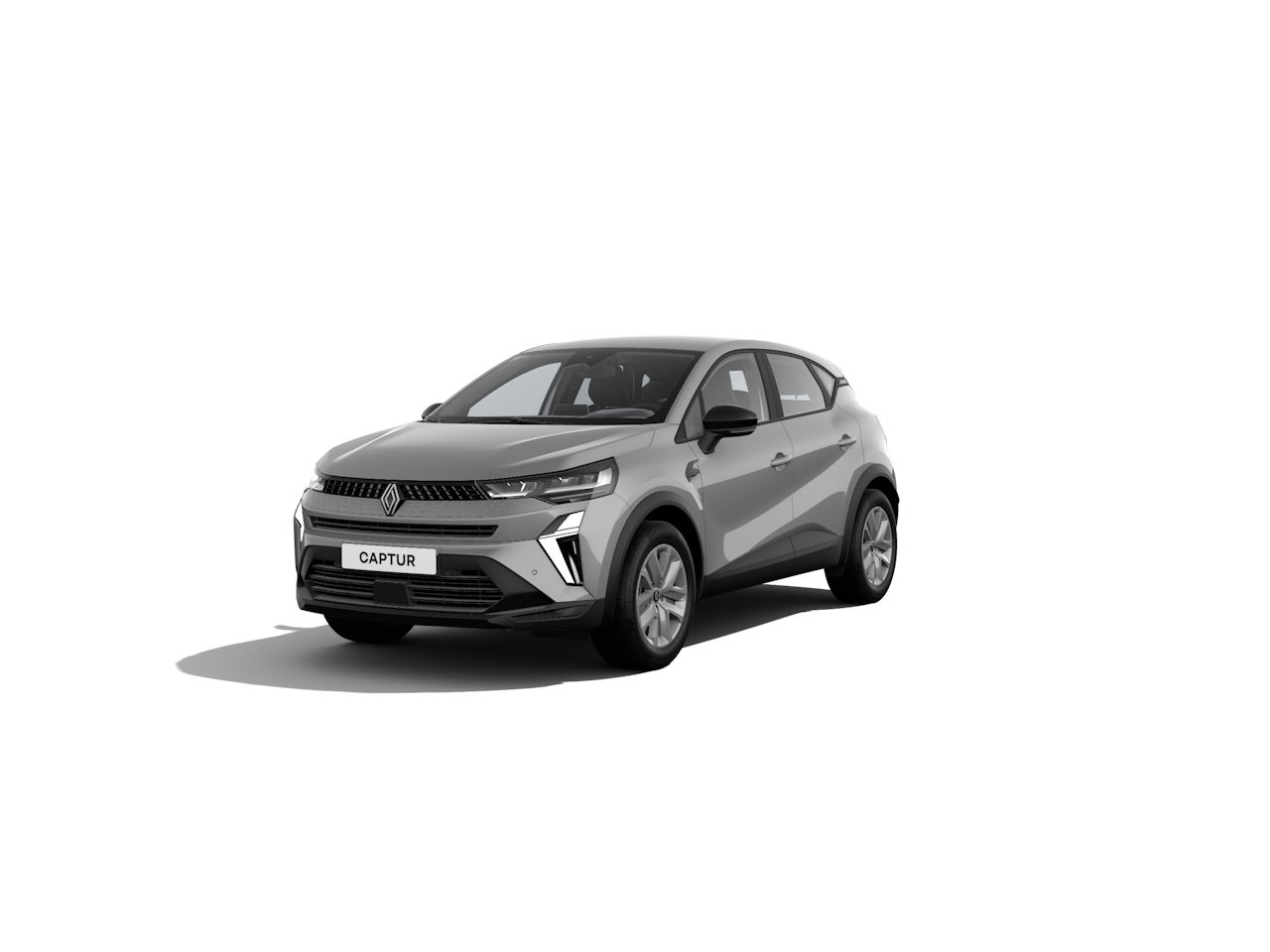 Renault Captur in grau auf Weißem Hintergrund, moderne SUV-Design und dynamische Linien.