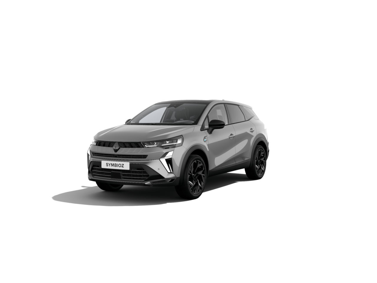 Renault Symbioz SUV in Grau, moderne Linien und sportliches Design, auf weißem Hintergrund.
