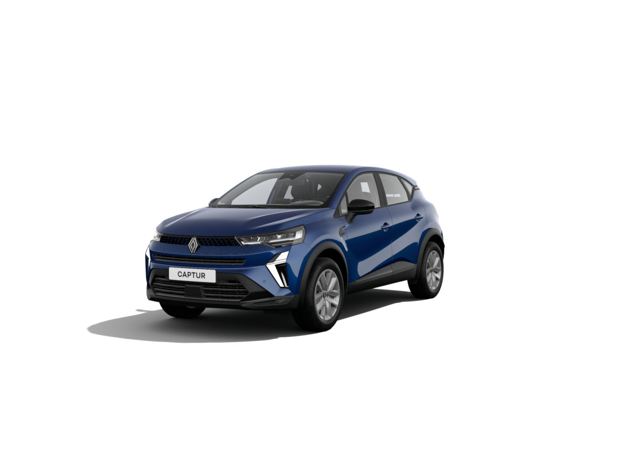 Blauer Renault Captur SUV, moderne Designsicht von vorne. Ideal für Stadtauto und Reisen.