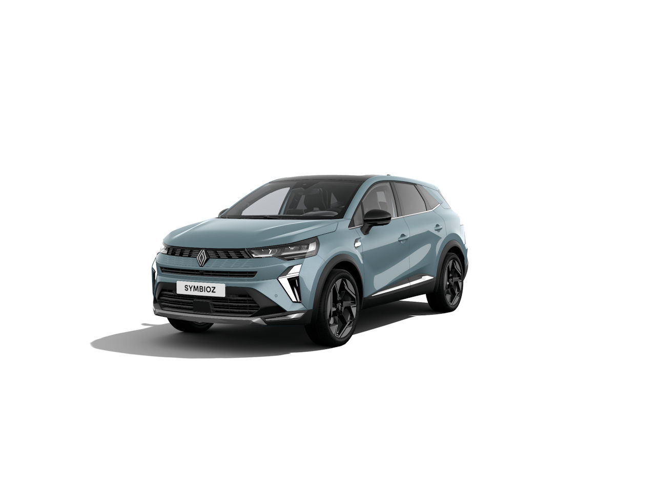 Renault SYMBIOZ, ein stylisches SUV in hellblauer Farbe, steht auf neutralem Hintergrund.