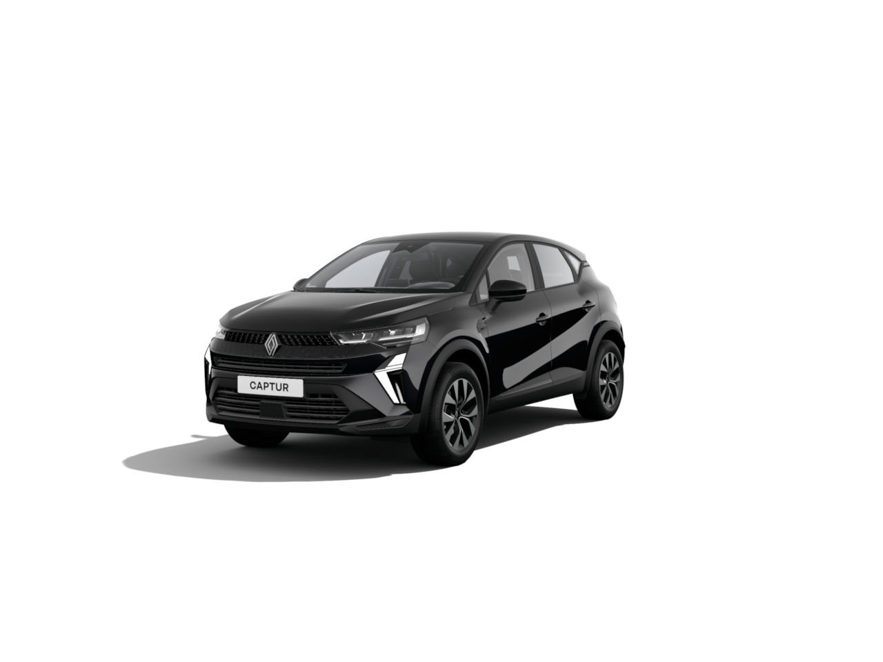 Schwarzes Renault Captur-Crossover-Fahrzeug mit modernem Design und markanter Frontansicht.