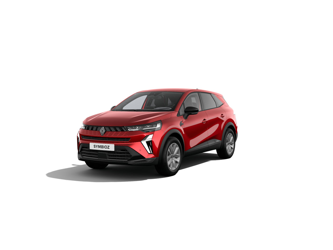 Renault Symbioz SUV in rot, moderne Karosserieform, sportlicher Look, auf weißem Hintergrund.