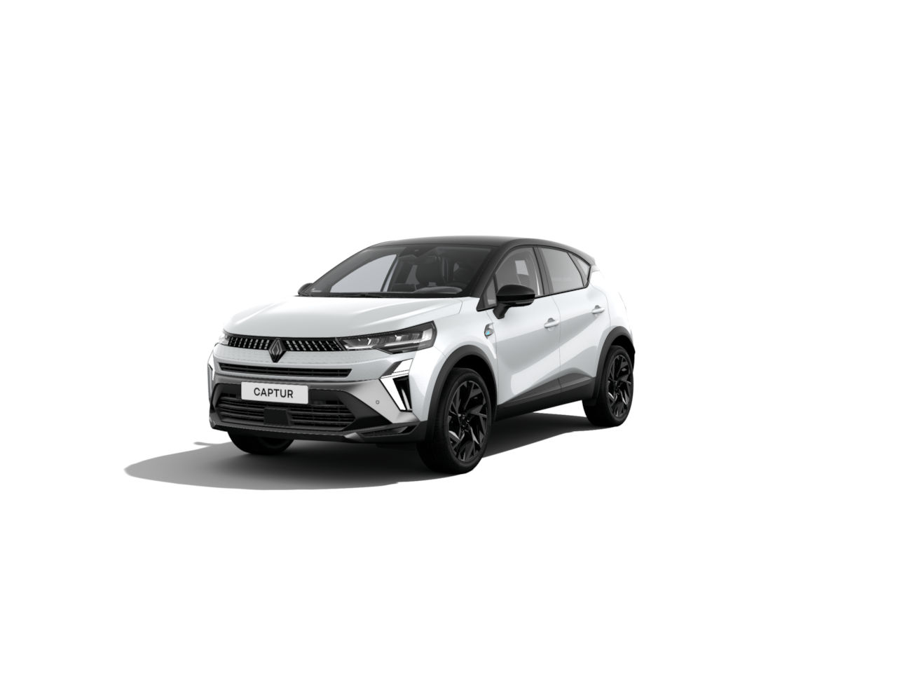 Renault Captur in Weiß mit schwarz abgesetztem Dach, modernem Design und sportlichen Akzenten.