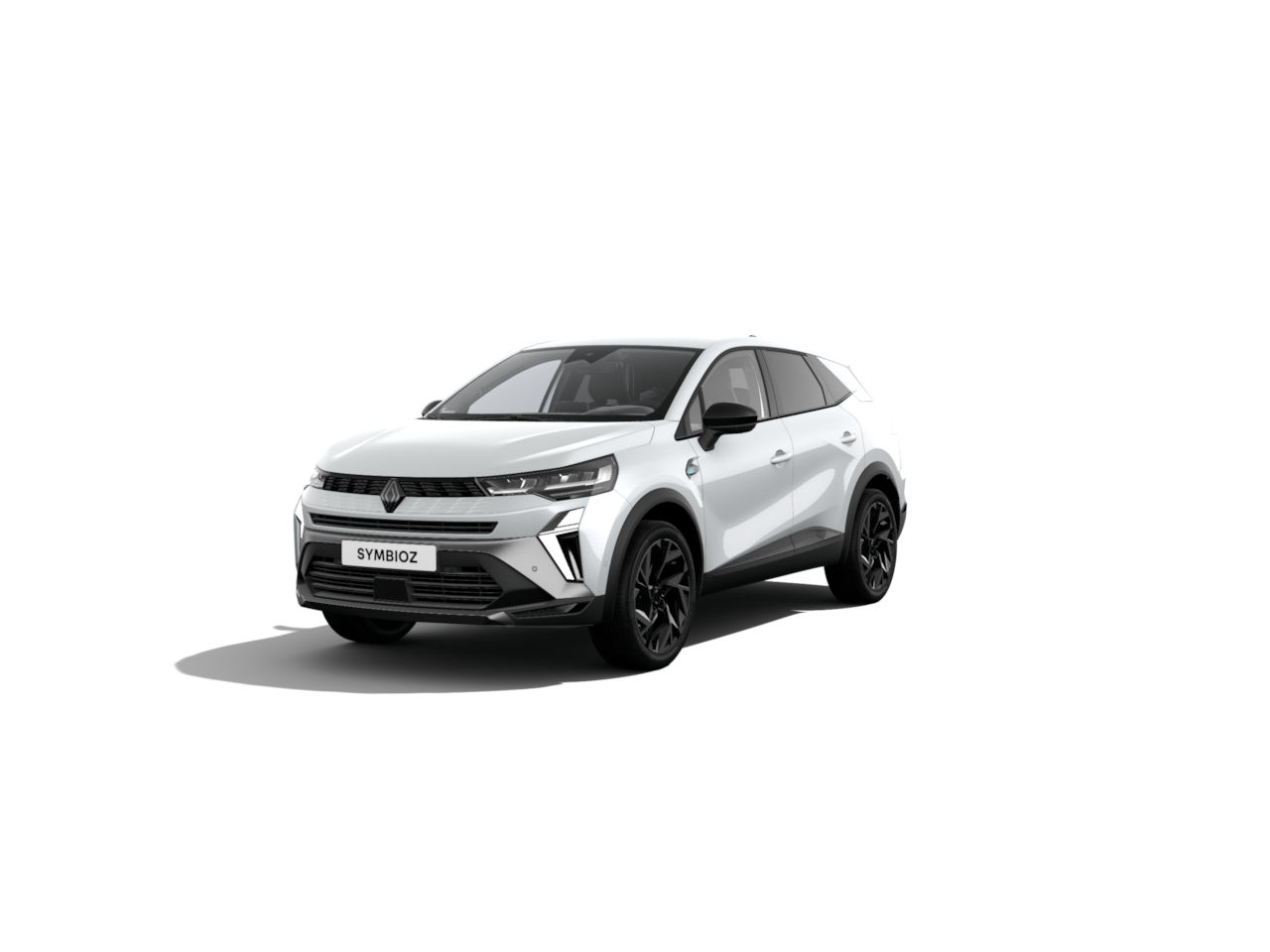Weißer Renault SUV Modell SYMBIOZ, Seitenansicht, moderne Designsprache, sportliche Eigenschaften.