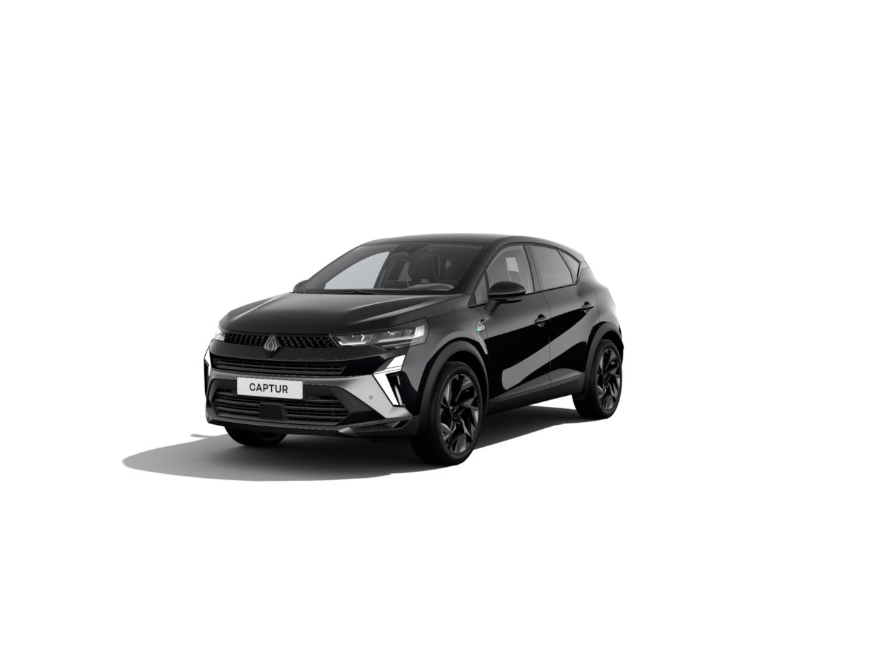 Schwarzer Renault Captur SUV, Ansicht von der Seite, auf weißem Hintergrund.