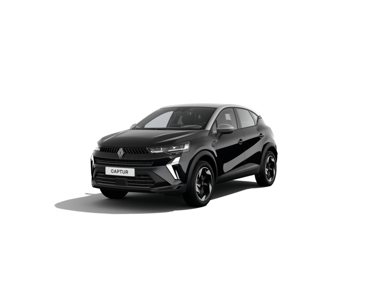 Renault Captur, SUV, schwarzes Auto, modernes Design, vor weißem Hintergrund.