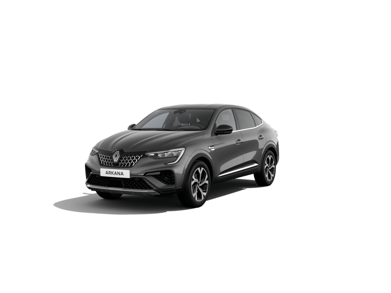 Renault Arkana in Schwarz, Frontansicht auf hellem Hintergrund, modernes SUV Design.
