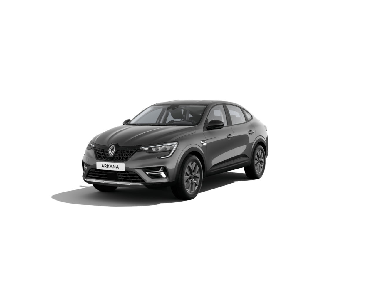 Renault Arkana in mattschwarz, im Vordergrund stehend, moderne Fahrzeugdesignmerkmale sichtbar.