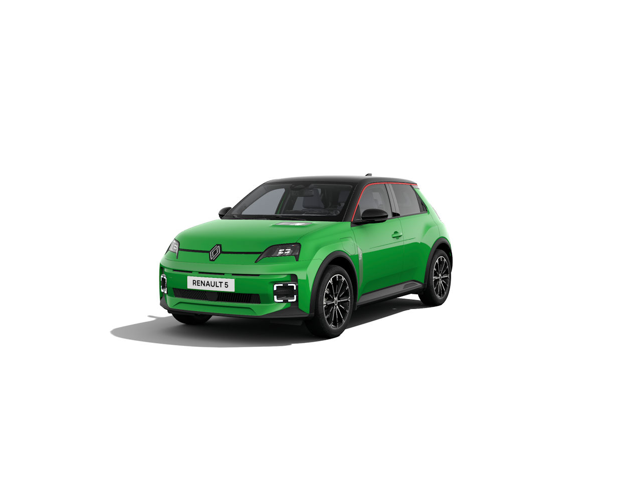 Renault 5 in leuchtendem Grün mit schwarzem Dach, sportlichem Design und modernen Ausstattungen.