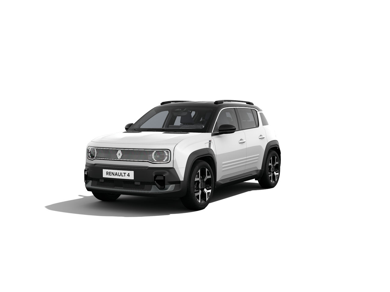Der Renault 4, ein kompakter SUV in Weiß mit schwarzen Akzenten und modernen Designelementen.
