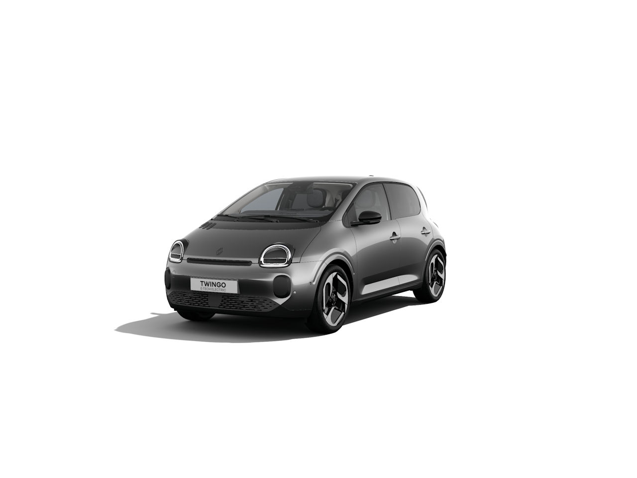 Neuer Renault Twingo in Grau, kompakter Stadtwagen mit modernem Design, frontalansicht.