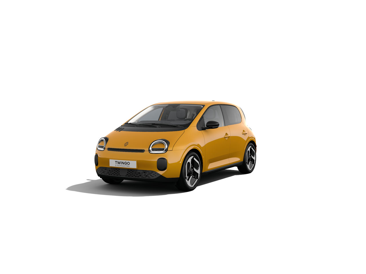 Gelber Renault Twingo, kompakter Stadtwagen, seitlich mit modernem Design und markanten Scheinwerfern.