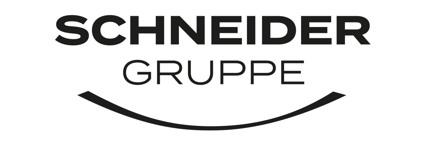 Logo der Schneider Gruppe, modern gestaltet mit typografischen Elementen und stilisiertem Lächeln.