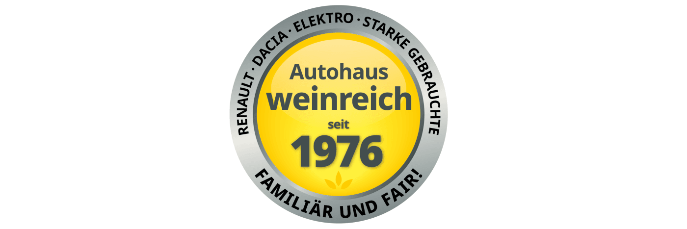 Logo von Autohaus Weinreich, seit 1976, spezialisiert auf Renault und Dacia, familiär und fair.