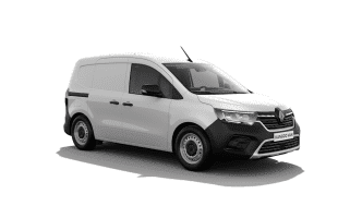 Weißer Lieferwagen der Marke Renault, Modell Kangoo, mit kompaktem Design und großen Radkästen.