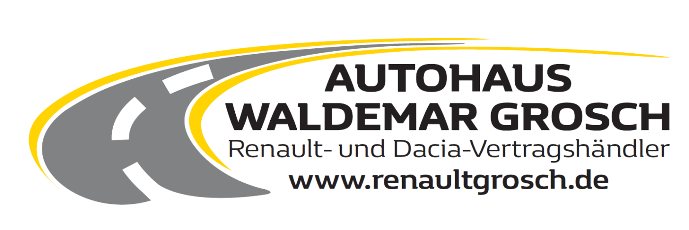 Logo des Autohauses Waldemar Grosch, Renault- und Dacia-Vertragshändler mit Website-Adresse.