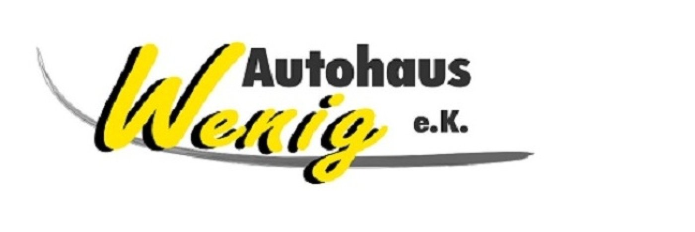 Logo des Autohauses Wenig e.K. mit gelbem Schriftzug auf grauem Hintergrund.
