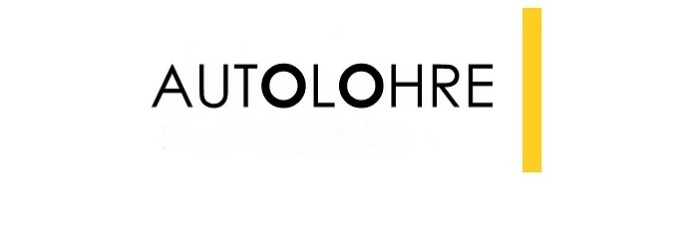 Logo von Autolohre mit schwarzer Schrift und gelber vertikaler Linie rechts.