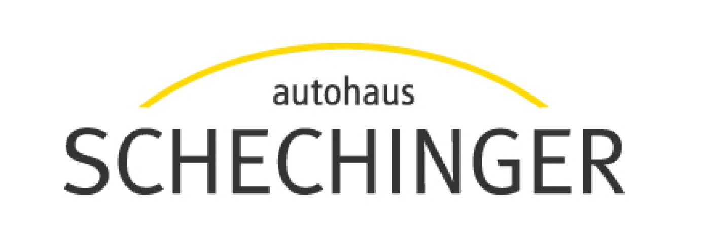 Logo des Autohauses Schechinger mit gelbem Bogen über dem Schriftzug.